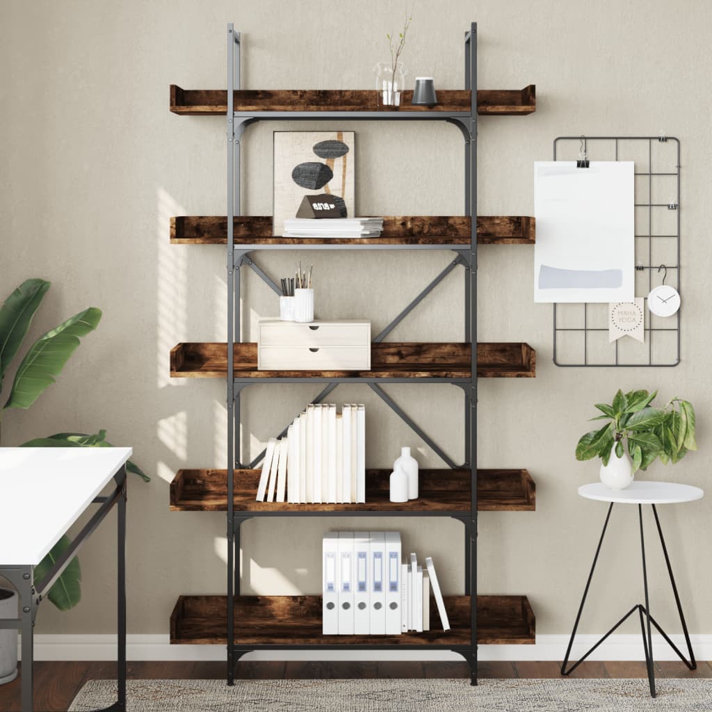 Boekenkast 5-laags 100x33x180,5 cm bewerkt hout gerookt eiken is nu te koop bij PeponiXL, paradijselijk wonen!