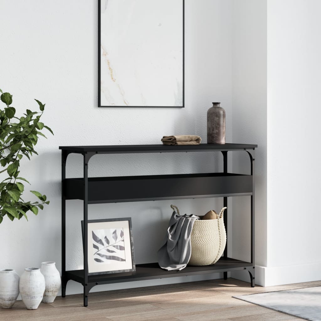 Wandtafel met schap 100x29x75 cm bewerkt hout zwart is nu te koop bij PeponiXL, paradijselijk wonen!