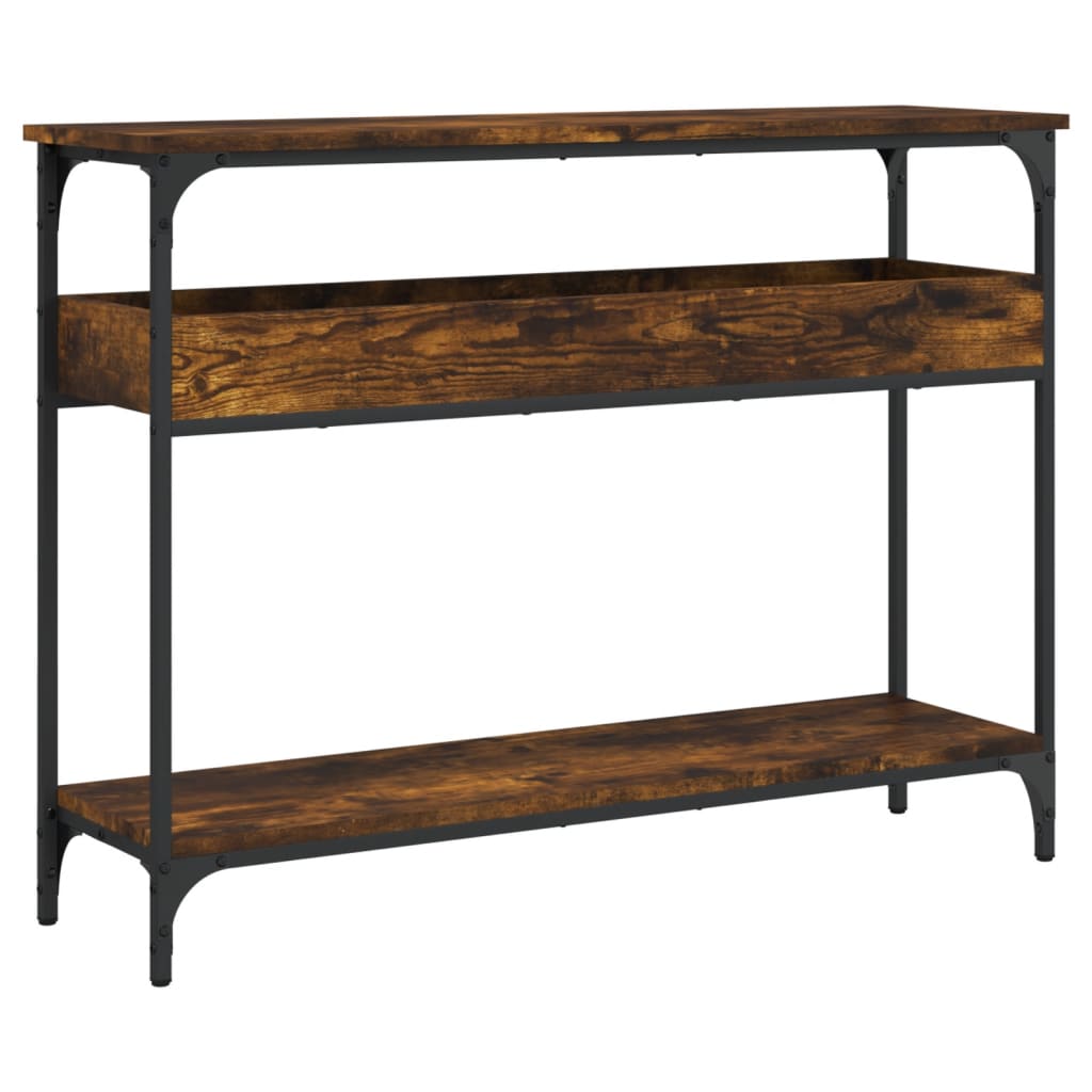 Wandtafel met schap 100x29x75 cm bewerkt hout gerookt eiken is nu te koop bij PeponiXL, paradijselijk wonen!