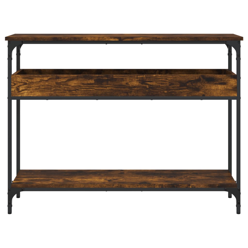 Wandtafel met schap 100x29x75 cm bewerkt hout gerookt eiken is nu te koop bij PeponiXL, paradijselijk wonen!