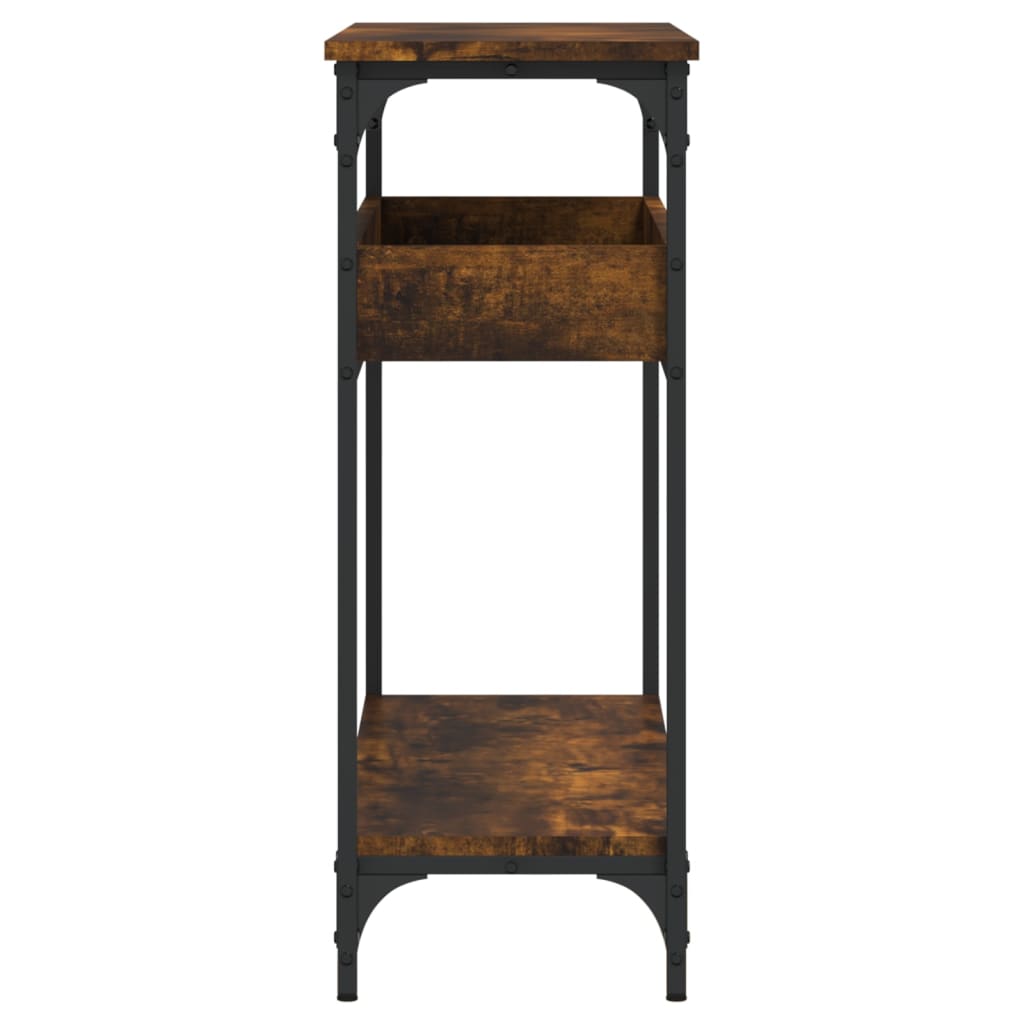 Wandtafel met schap 100x29x75 cm bewerkt hout gerookt eiken is nu te koop bij PeponiXL, paradijselijk wonen!