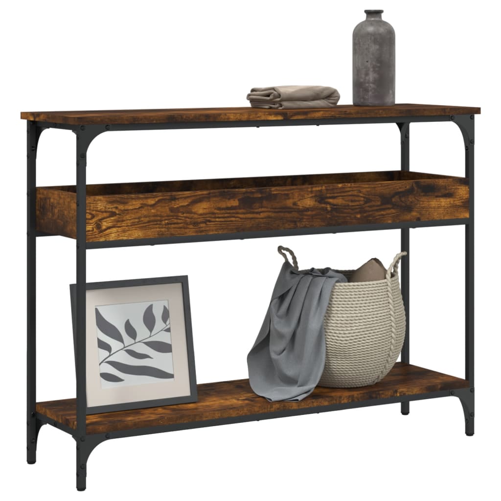 Wandtafel met schap 100x29x75 cm bewerkt hout gerookt eiken is nu te koop bij PeponiXL, paradijselijk wonen!