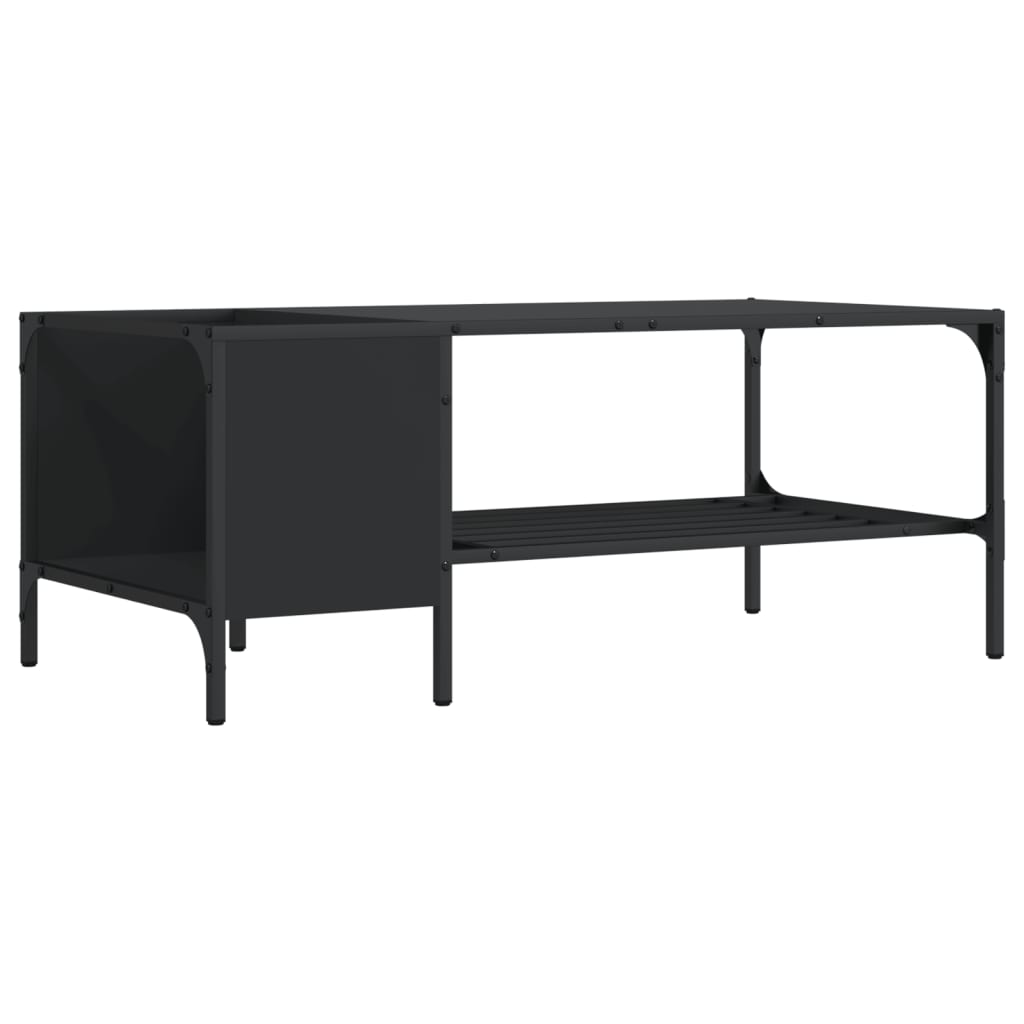 Salontafel met rek 100x51x40 cm bewerkt hout zwart is nu te koop bij PeponiXL, paradijselijk wonen!
