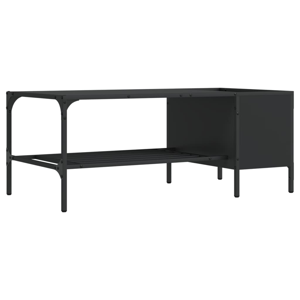 Salontafel met rek 100x51x40 cm bewerkt hout zwart is nu te koop bij PeponiXL, paradijselijk wonen!