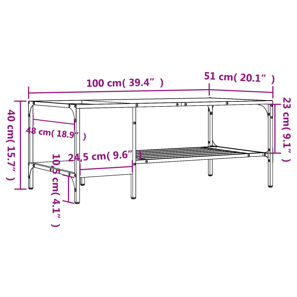 Salontafel met rek 100x51x40 cm bewerkt hout zwart is nu te koop bij PeponiXL, paradijselijk wonen!