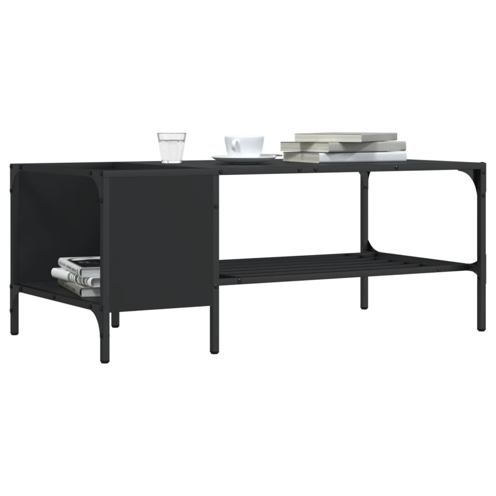 Salontafel met rek 100x51x40 cm bewerkt hout zwart is nu te koop bij PeponiXL, paradijselijk wonen!