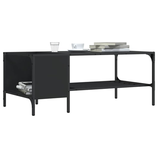 Salontafel met rek 100x51x40 cm bewerkt hout zwart is nu te koop bij PeponiXL, paradijselijk wonen!