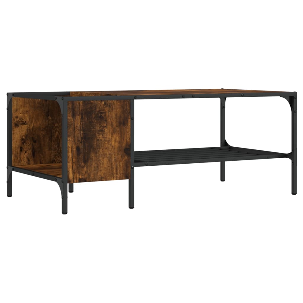 Salontafel met rek 100x51x40 cm bewerkt hout gerookt eikenkleur is nu te koop bij PeponiXL, paradijselijk wonen!