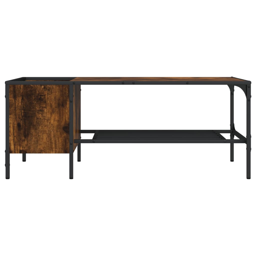 Salontafel met rek 100x51x40 cm bewerkt hout gerookt eikenkleur is nu te koop bij PeponiXL, paradijselijk wonen!