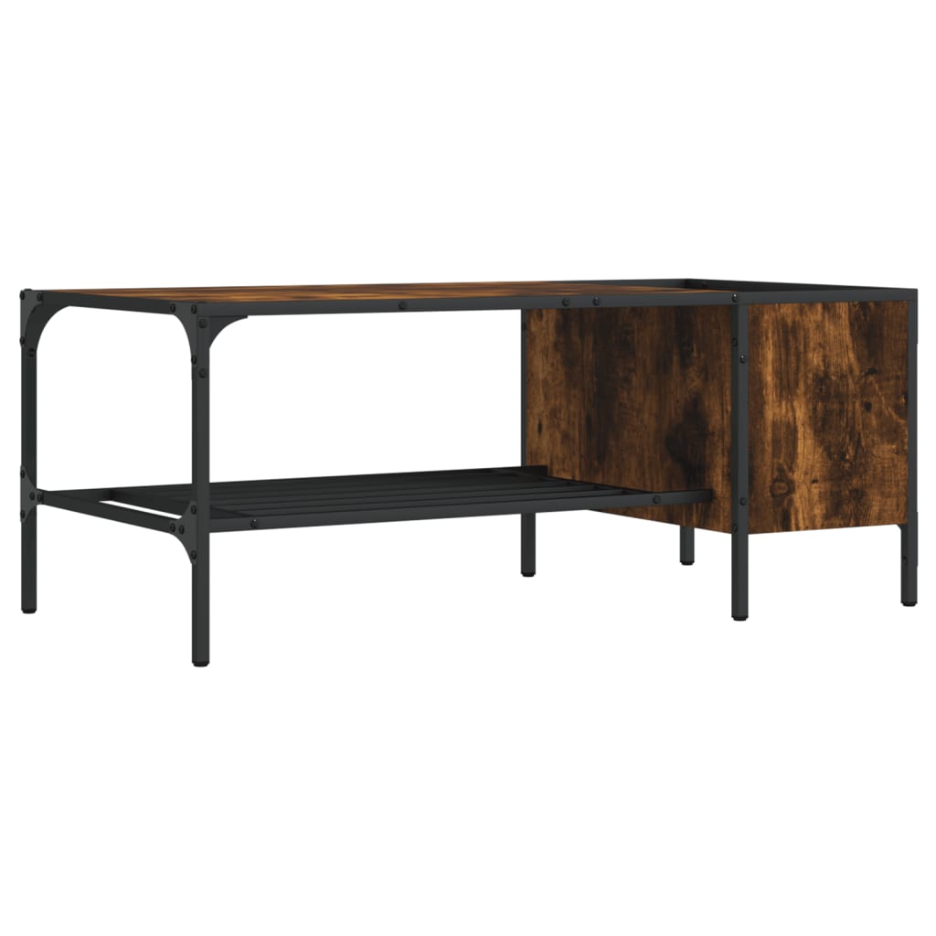 Salontafel met rek 100x51x40 cm bewerkt hout gerookt eikenkleur is nu te koop bij PeponiXL, paradijselijk wonen!