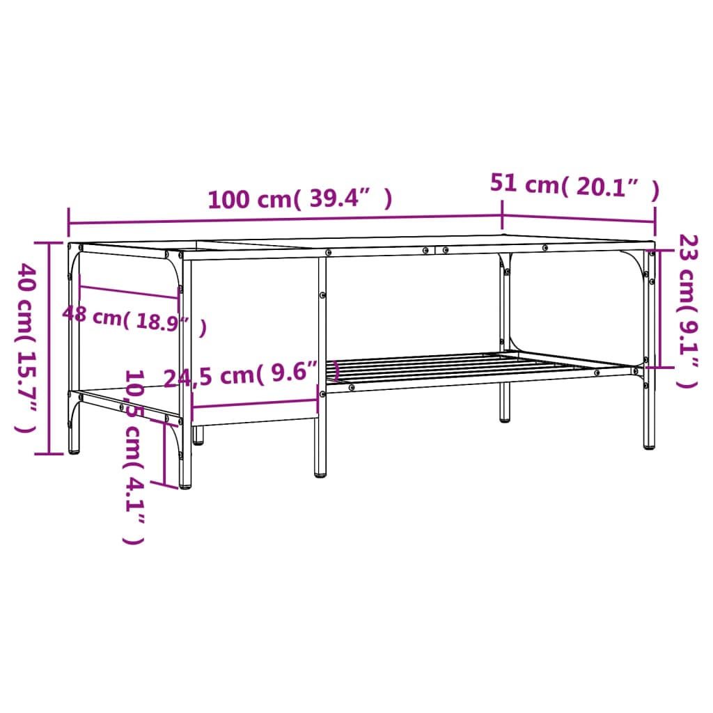 Salontafel met rek 100x51x40 cm bewerkt hout gerookt eikenkleur is nu te koop bij PeponiXL, paradijselijk wonen!