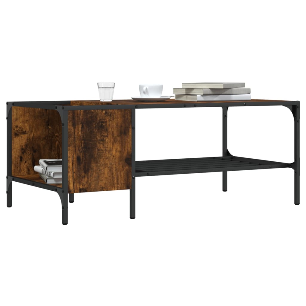 Salontafel met rek 100x51x40 cm bewerkt hout gerookt eikenkleur is nu te koop bij PeponiXL, paradijselijk wonen!