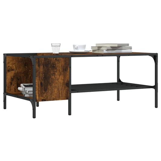 Salontafel met rek 100x51x40 cm bewerkt hout gerookt eikenkleur is nu te koop bij PeponiXL, paradijselijk wonen!