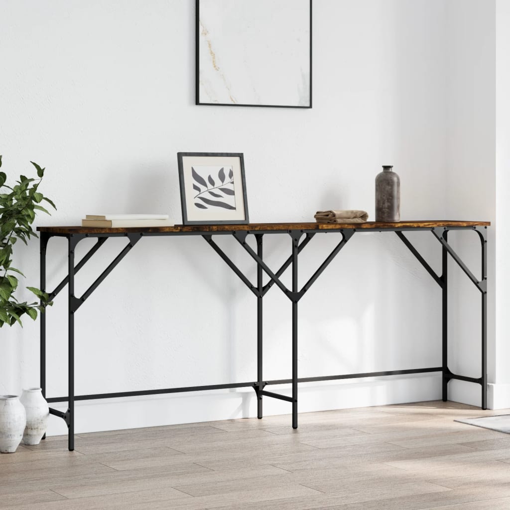 Wandtafel 180x29x75 cm bewerkt hout gerookt eikenkleurig is nu te koop bij PeponiXL, paradijselijk wonen!