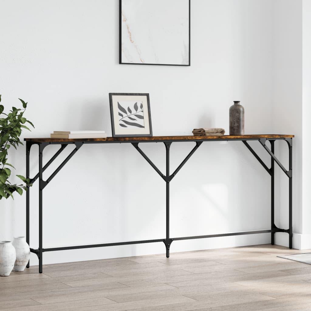 Wandtafel 180x23x75 cm bewerkt hout gerookt eikenkleurig is nu te koop bij PeponiXL, paradijselijk wonen!