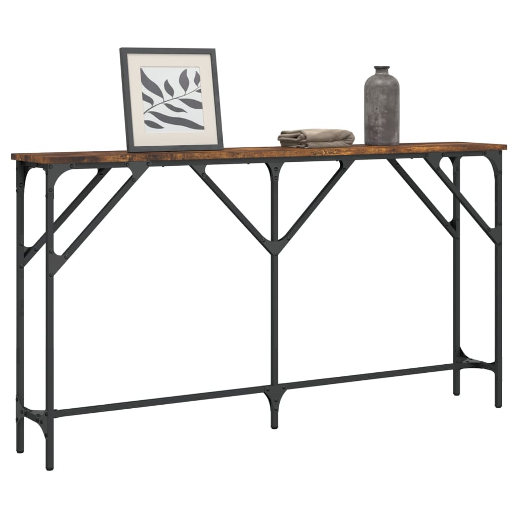 Wandtafel 140x23x75 cm bewerkt hout gerookt eikenkleurig is nu te koop bij PeponiXL, paradijselijk wonen!