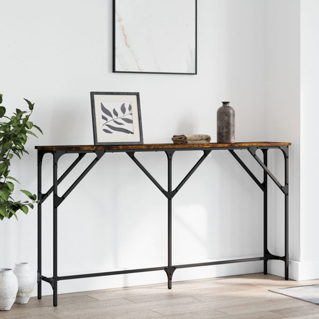 Wandtafel 140x23x75 cm bewerkt hout gerookt eikenkleurig is nu te koop bij PeponiXL, paradijselijk wonen!