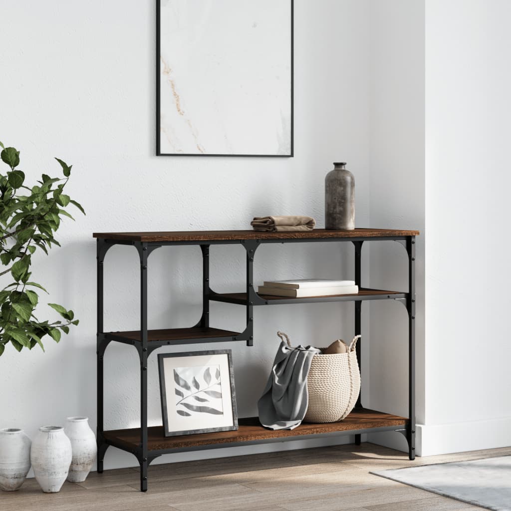 Wandtafel met schappen 100x35x75 cm bruin eikenkleur is nu te koop bij PeponiXL, paradijselijk wonen!
