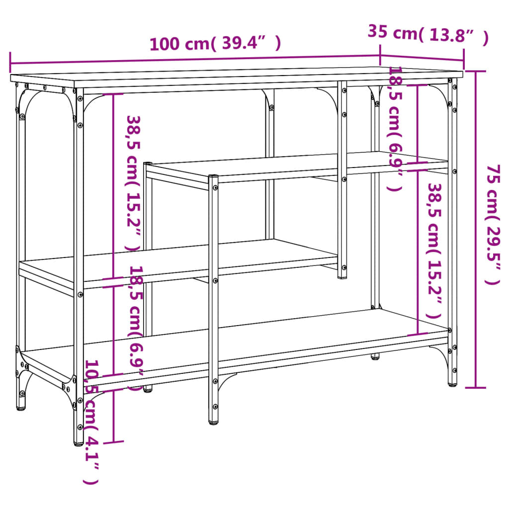 Wandtafel met schappen 100x35x75 cm sonoma eikenkleurig is nu te koop bij PeponiXL, paradijselijk wonen!
