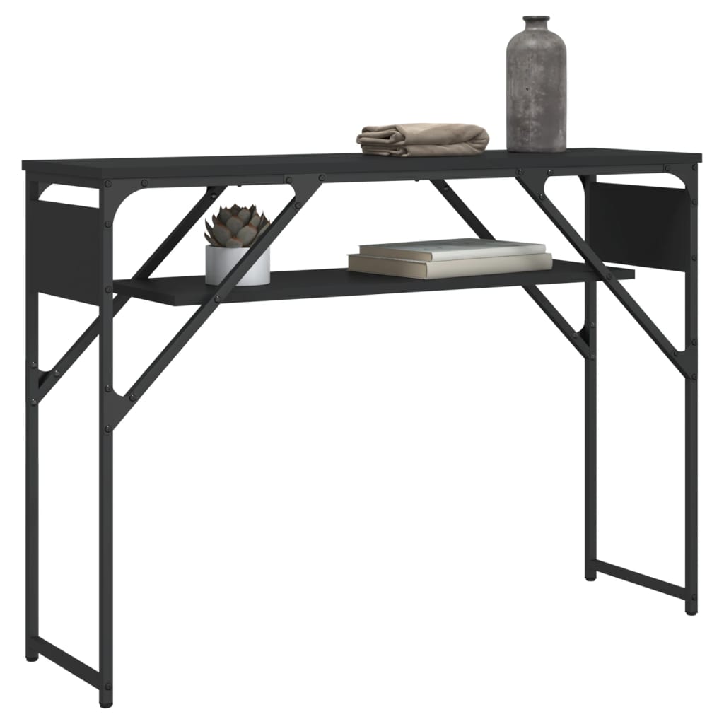 Wandtafel met schap 105x30x75 cm bewerkt hout zwart is nu te koop bij PeponiXL, paradijselijk wonen!