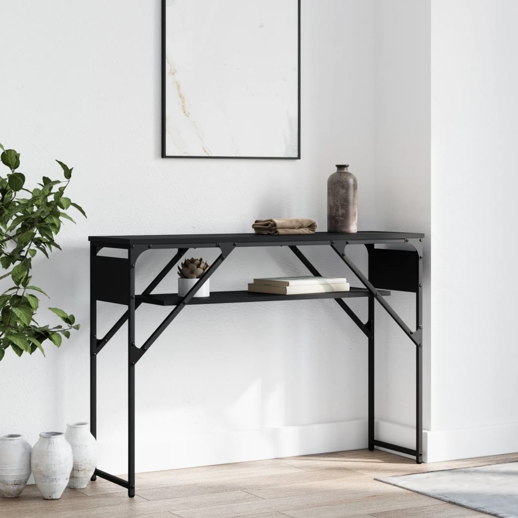Wandtafel met schap 105x30x75 cm bewerkt hout zwart is nu te koop bij PeponiXL, paradijselijk wonen!