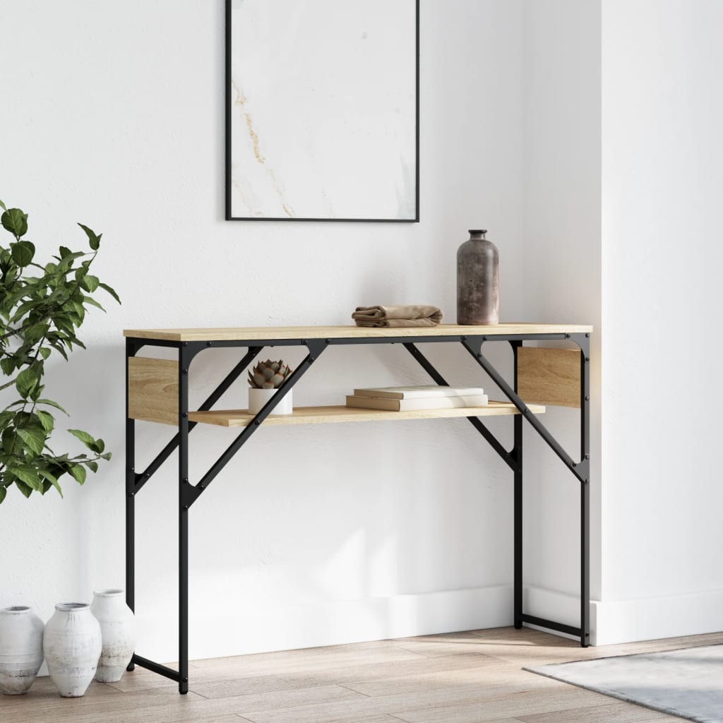 Wandtafel met schap 105x30x75 cm bewerkt hout sonoma eikenkleur is nu te koop bij PeponiXL, paradijselijk wonen!