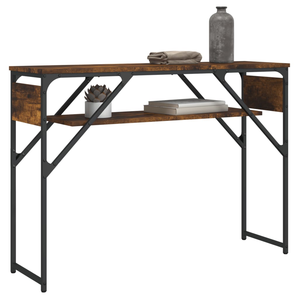 Wandtafel met schap 105x30x75 cm bewerkt hout gerookt eiken is nu te koop bij PeponiXL, paradijselijk wonen!