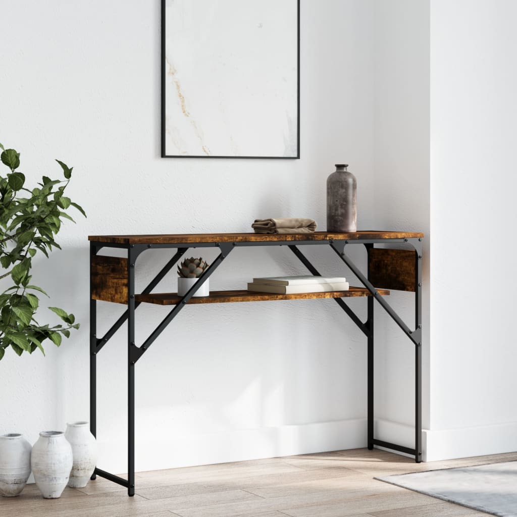 Wandtafel met schap 105x30x75 cm bewerkt hout gerookt eiken is nu te koop bij PeponiXL, paradijselijk wonen!