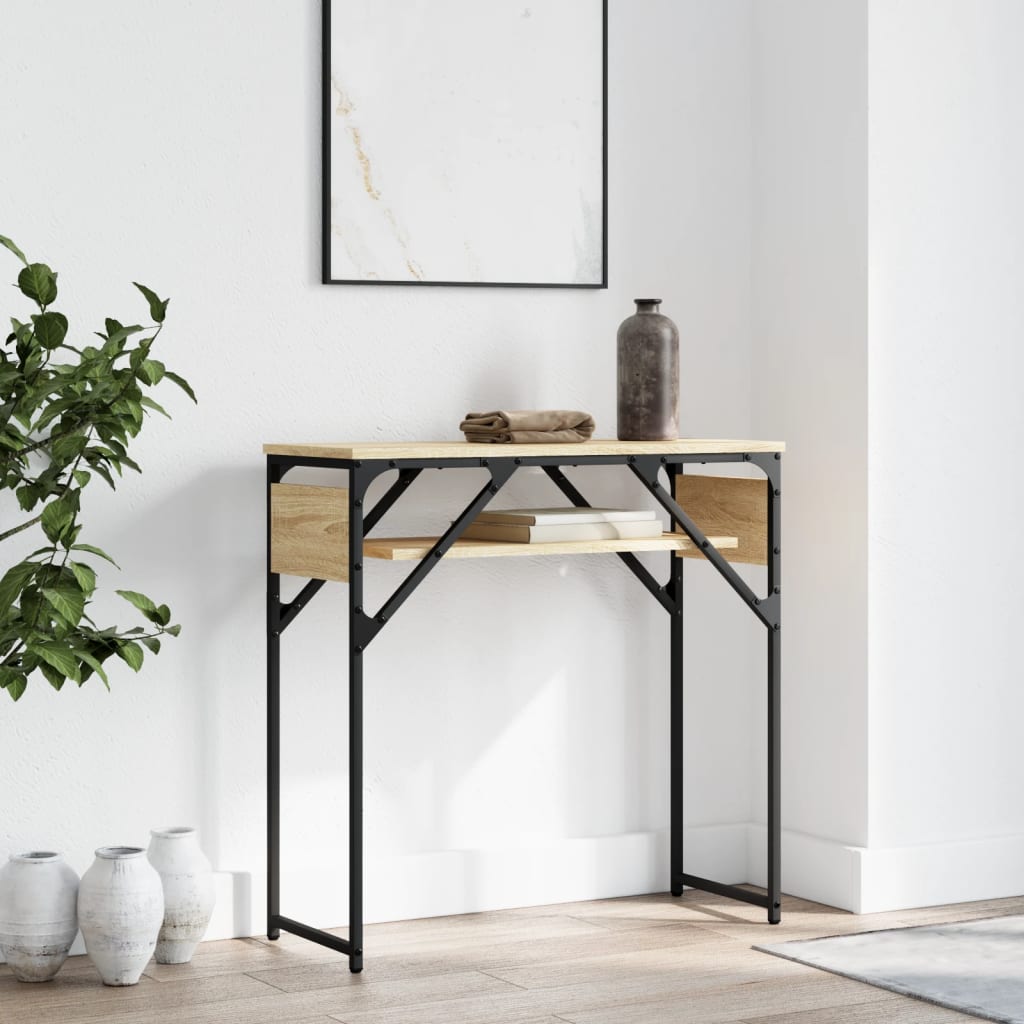 Wandtafel met schap 75x30x75 cm bewerkt hout sonoma eikenkleur is nu te koop bij PeponiXL, paradijselijk wonen!