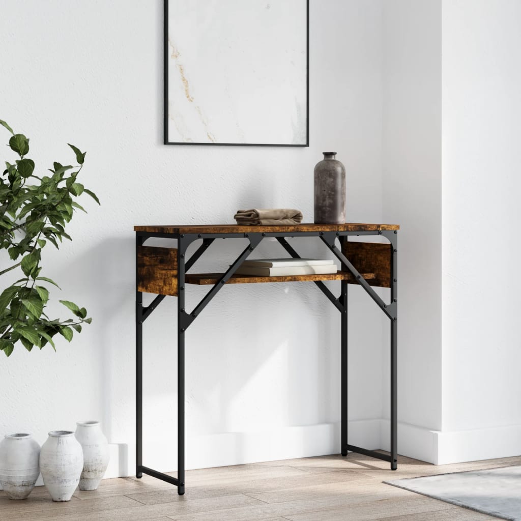 Wandtafel met schap 75x30x75 cm bewerkt hout gerookt eiken is nu te koop bij PeponiXL, paradijselijk wonen!