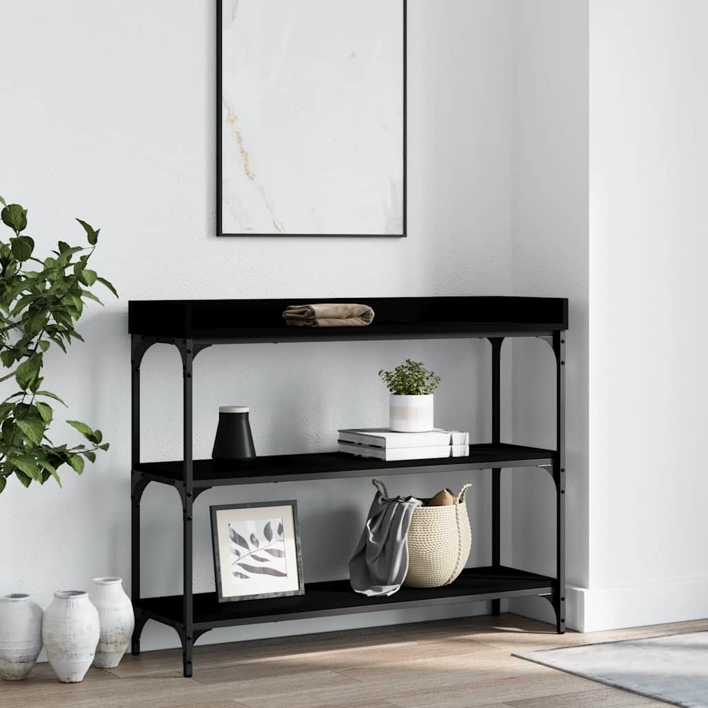 Wandtafel met schappen 100x30x80 cm zwart is nu te koop bij PeponiXL, paradijselijk wonen!