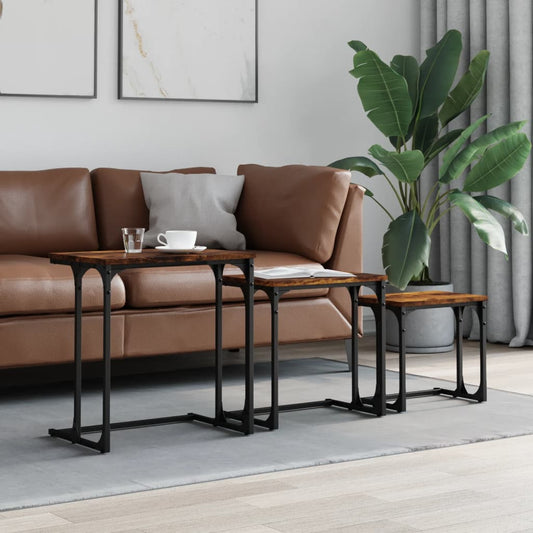 3-delige Tafeltjesset bewerkt hout gerookt eikenkleurig is nu te koop bij PeponiXL, paradijselijk wonen!