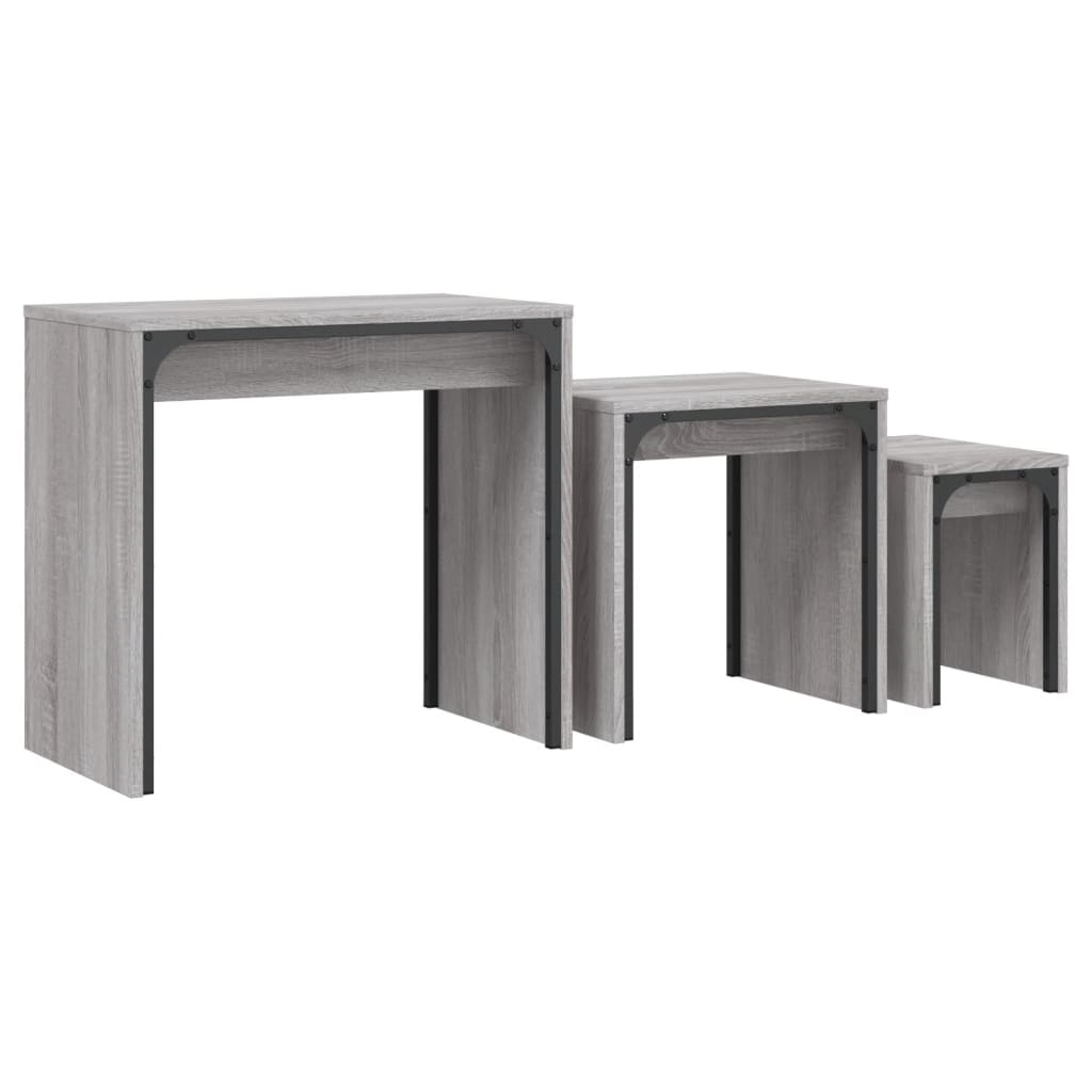3-delige Tafeltjesset bewerkt hout grijs sonoma is nu te koop bij PeponiXL, paradijselijk wonen!
