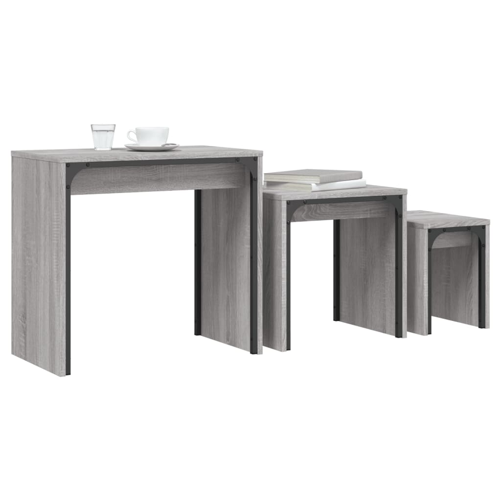 3-delige Tafeltjesset bewerkt hout grijs sonoma is nu te koop bij PeponiXL, paradijselijk wonen!