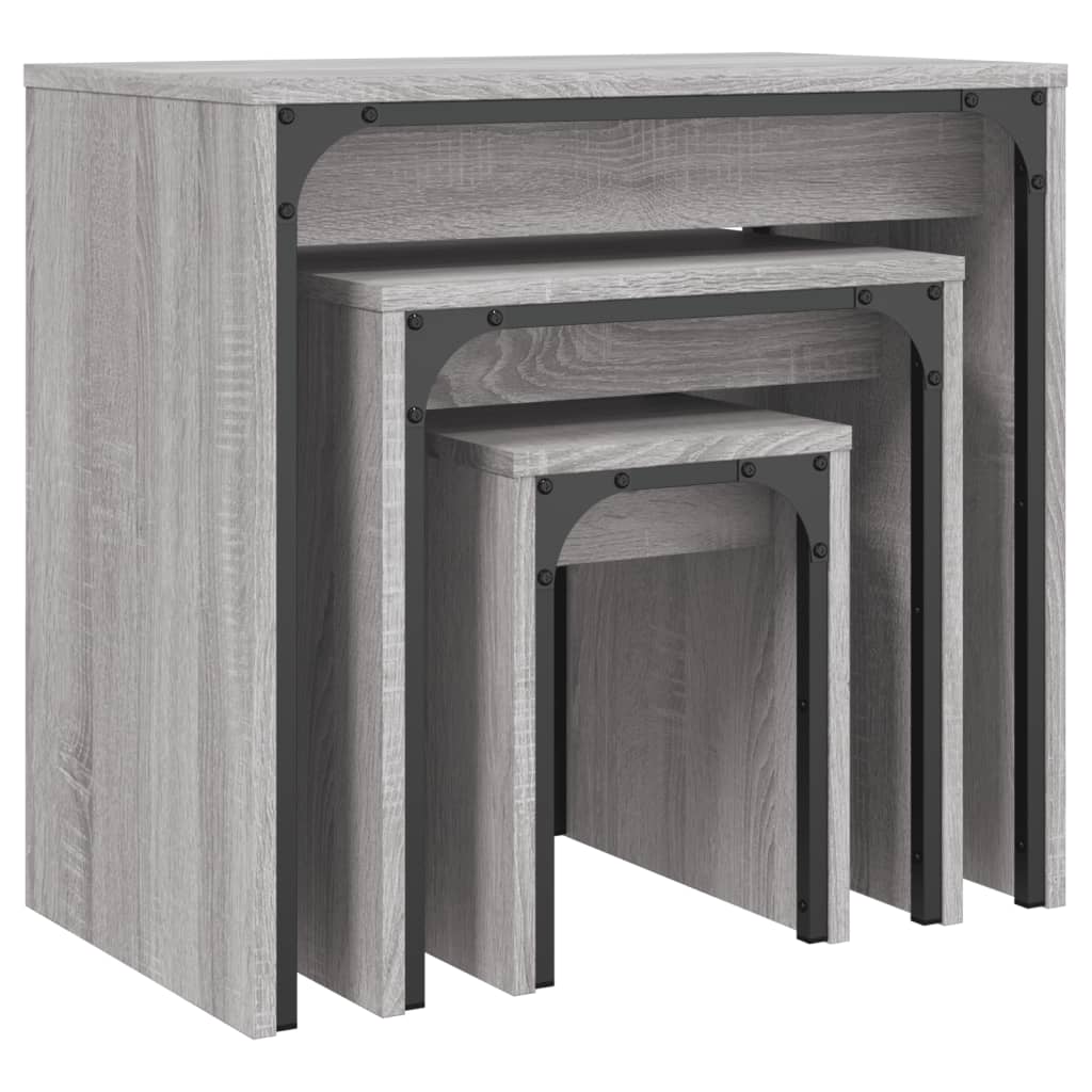 3-delige Tafeltjesset bewerkt hout grijs sonoma is nu te koop bij PeponiXL, paradijselijk wonen!