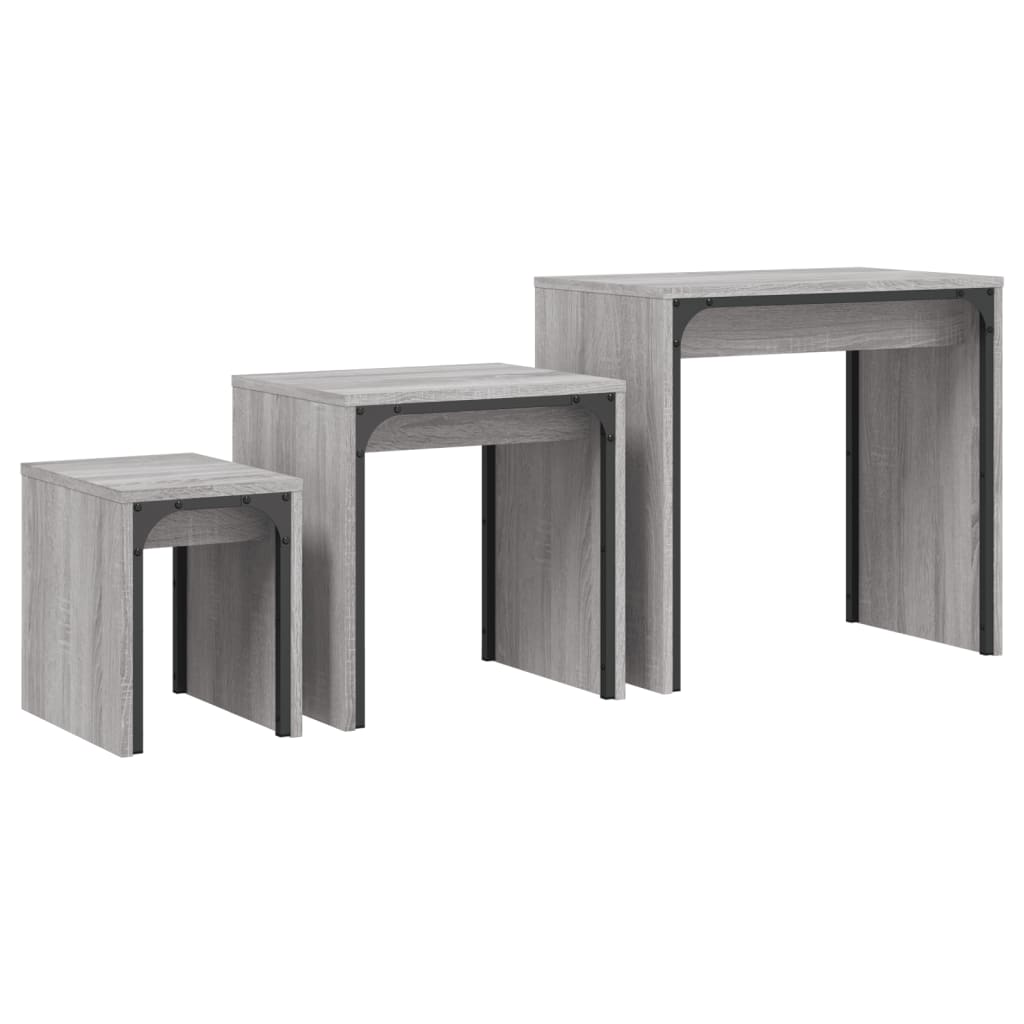 3-delige Tafeltjesset bewerkt hout grijs sonoma is nu te koop bij PeponiXL, paradijselijk wonen!