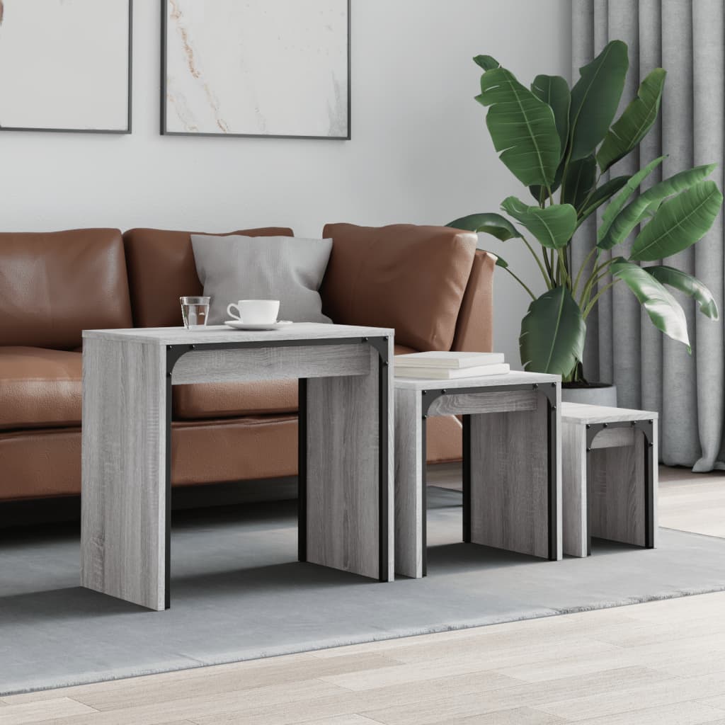 3-delige Tafeltjesset bewerkt hout grijs sonoma is nu te koop bij PeponiXL, paradijselijk wonen!
