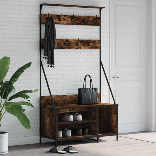 Kledingrek met schoenenrek 100x41x184 cm gerookt eikenkleurig is nu te koop bij PeponiXL, paradijselijk wonen!