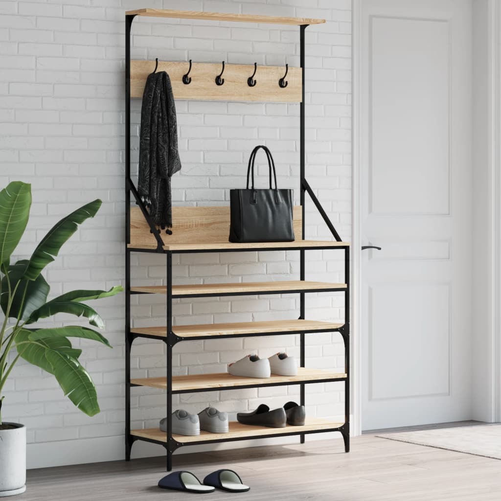 Kledingrek met schoenenrek 90x34x184 cm sonoma eikenkleurig is nu te koop bij PeponiXL, paradijselijk wonen!