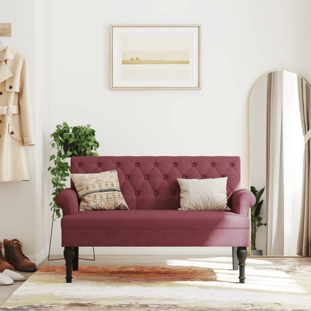 Bankje met rugleuning 120x62x75,5 cm stof wijnrood is nu te koop bij PeponiXL, paradijselijk wonen!