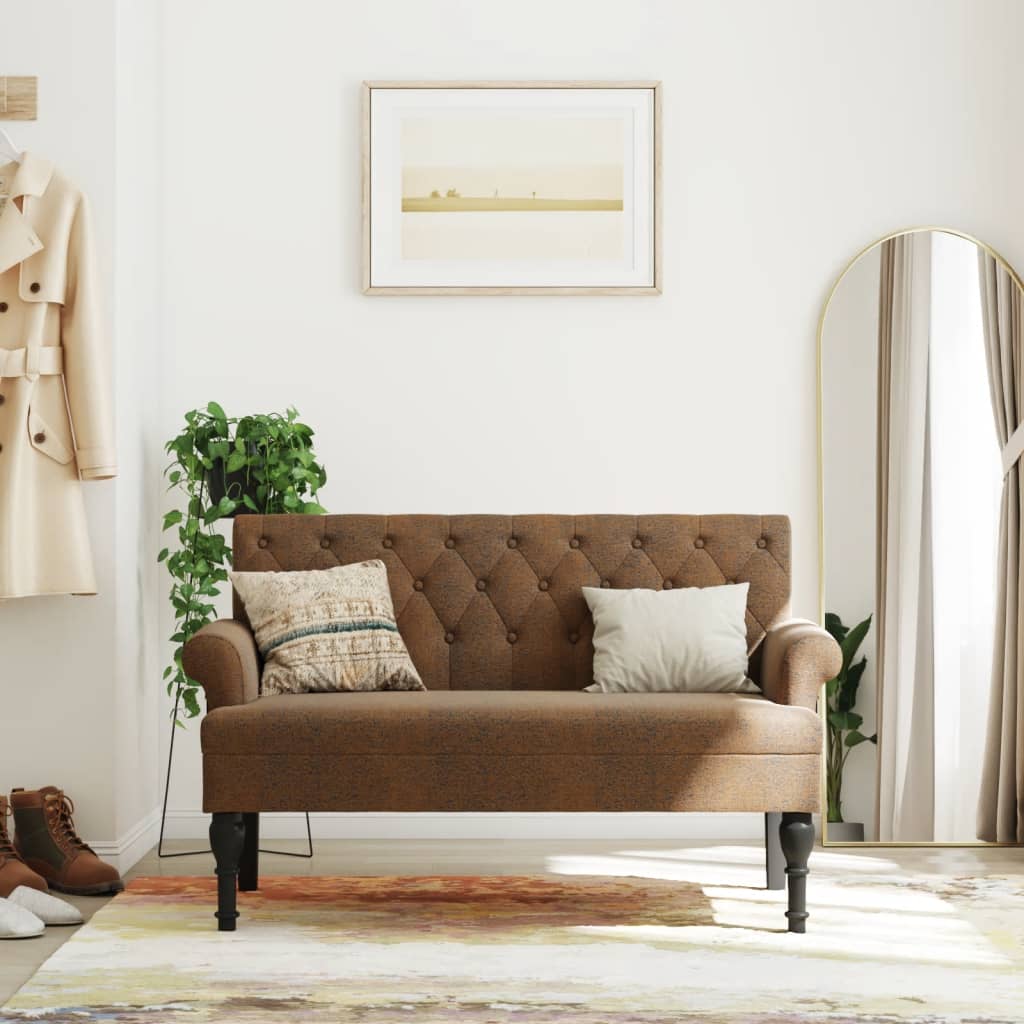 Bankje met rugleuning 120x62x75,5 cm kunstsuèdeleer bruin is nu te koop bij PeponiXL, paradijselijk wonen!