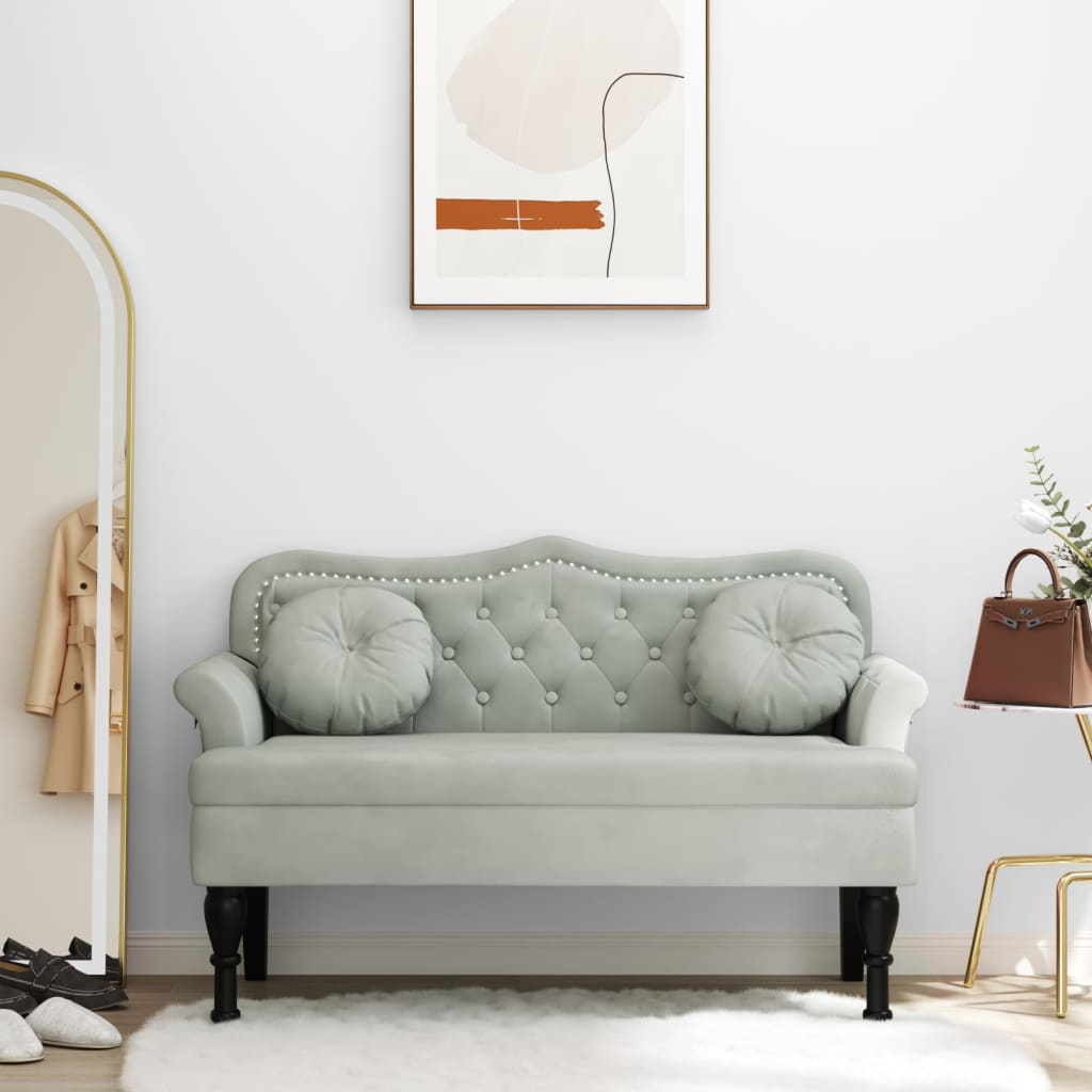 Bank met kussens lichtgrijs 120,5x65x75 cm fluweel is nu te koop bij PeponiXL, paradijselijk wonen!