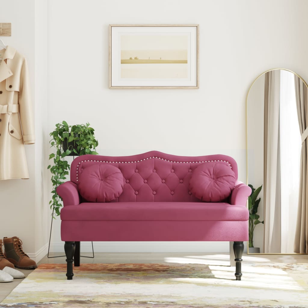 Bankje met kussens 120,5x65x75 cm fluweel wijnrood is nu te koop bij PeponiXL, paradijselijk wonen!