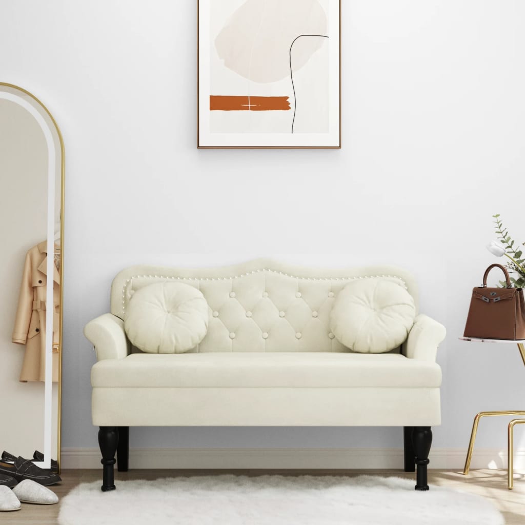 Bankje met kussens 120,5x65x75 cm fluweel crèmekleurig is nu te koop bij PeponiXL, paradijselijk wonen!