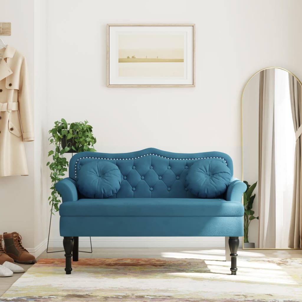 Bankje met kussens 120,5x65x75 cm fluweel blauw is nu te koop bij PeponiXL, paradijselijk wonen!