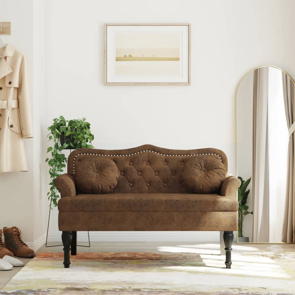 Bank met kussens bruin 120,5x65x75 cm kunstsuède is nu te koop bij PeponiXL, paradijselijk wonen!