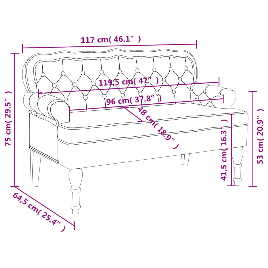 Bankje met rugleuning 119,5x64,5x75 cm fluweel crèmekleurig is nu te koop bij PeponiXL, paradijselijk wonen!