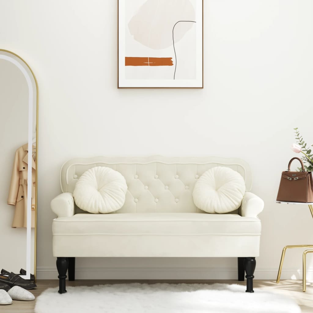 Bankje met rugleuning 119,5x64,5x75 cm fluweel crèmekleurig is nu te koop bij PeponiXL, paradijselijk wonen!