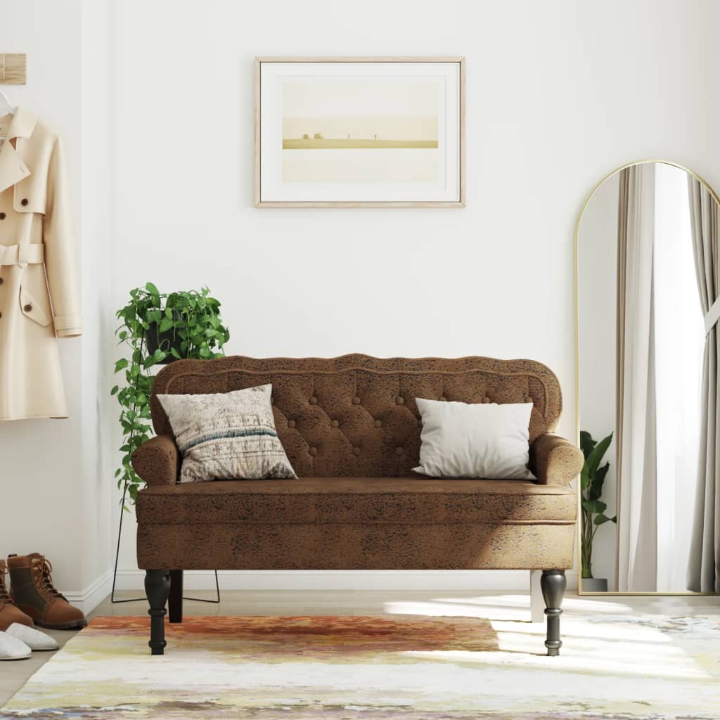 Bankje met rugleuning 119,5x64,5x75 cm kunstsuèdeleer bruin is nu te koop bij PeponiXL, paradijselijk wonen!