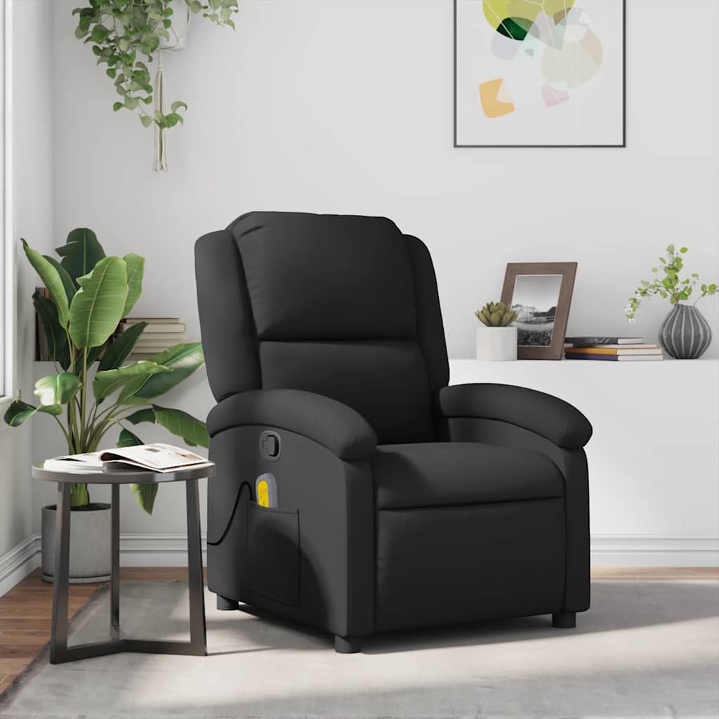 Massagestoel echt leer zwart